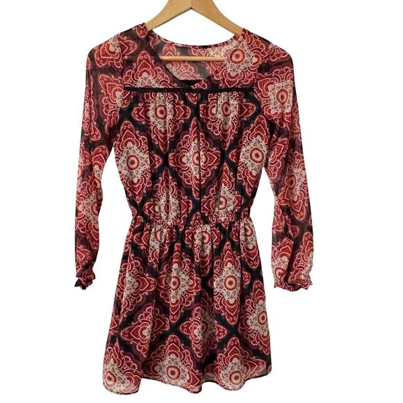 Ella Moss Girls Red Boho Print Tunic Dress Sz 12 Long Sleeves Fall Homecoming - Picture 3 of 5